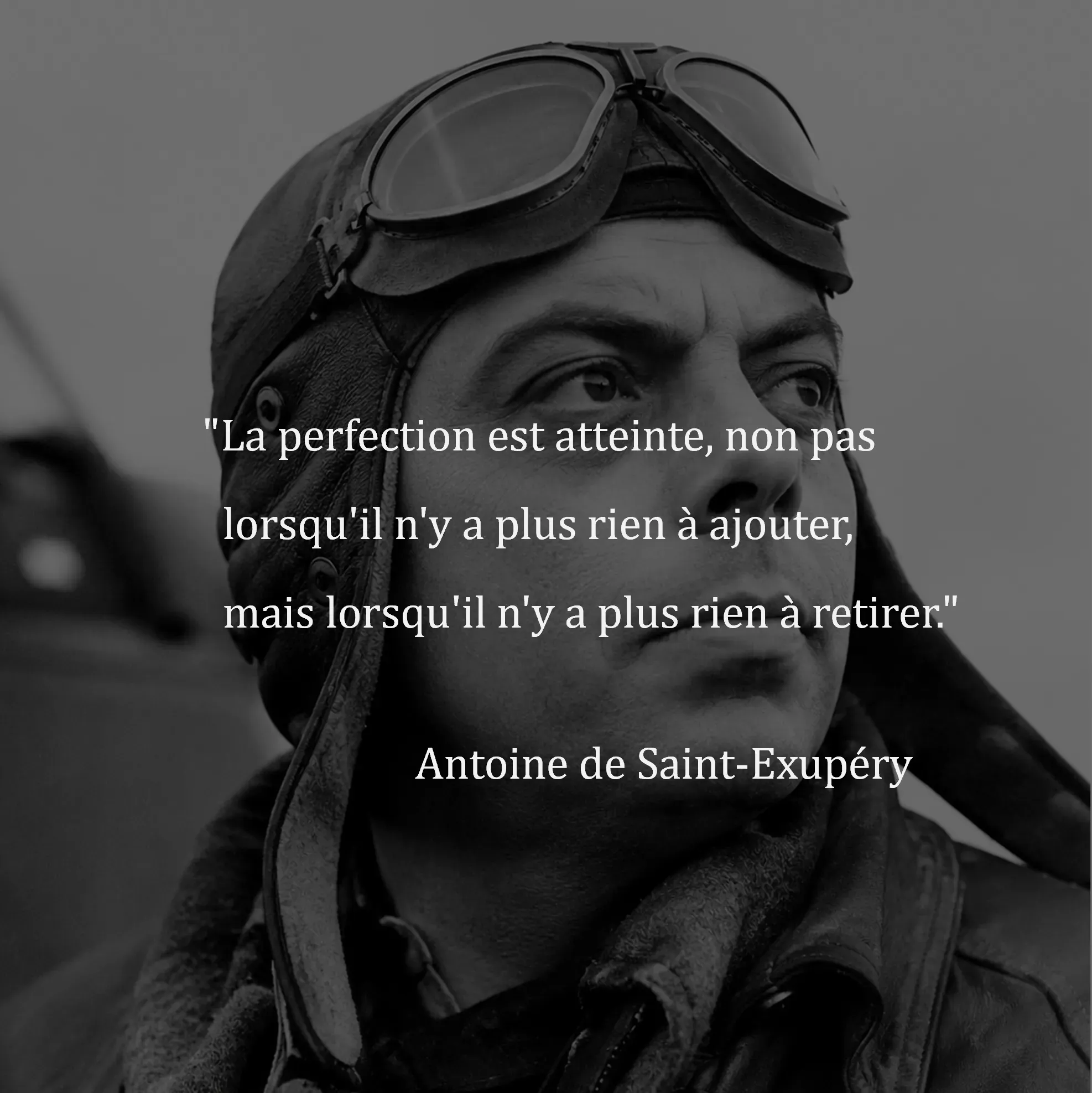 Antoine de Saint-Exupéry mit Zitat zur Reduktion auf das Wesentliche